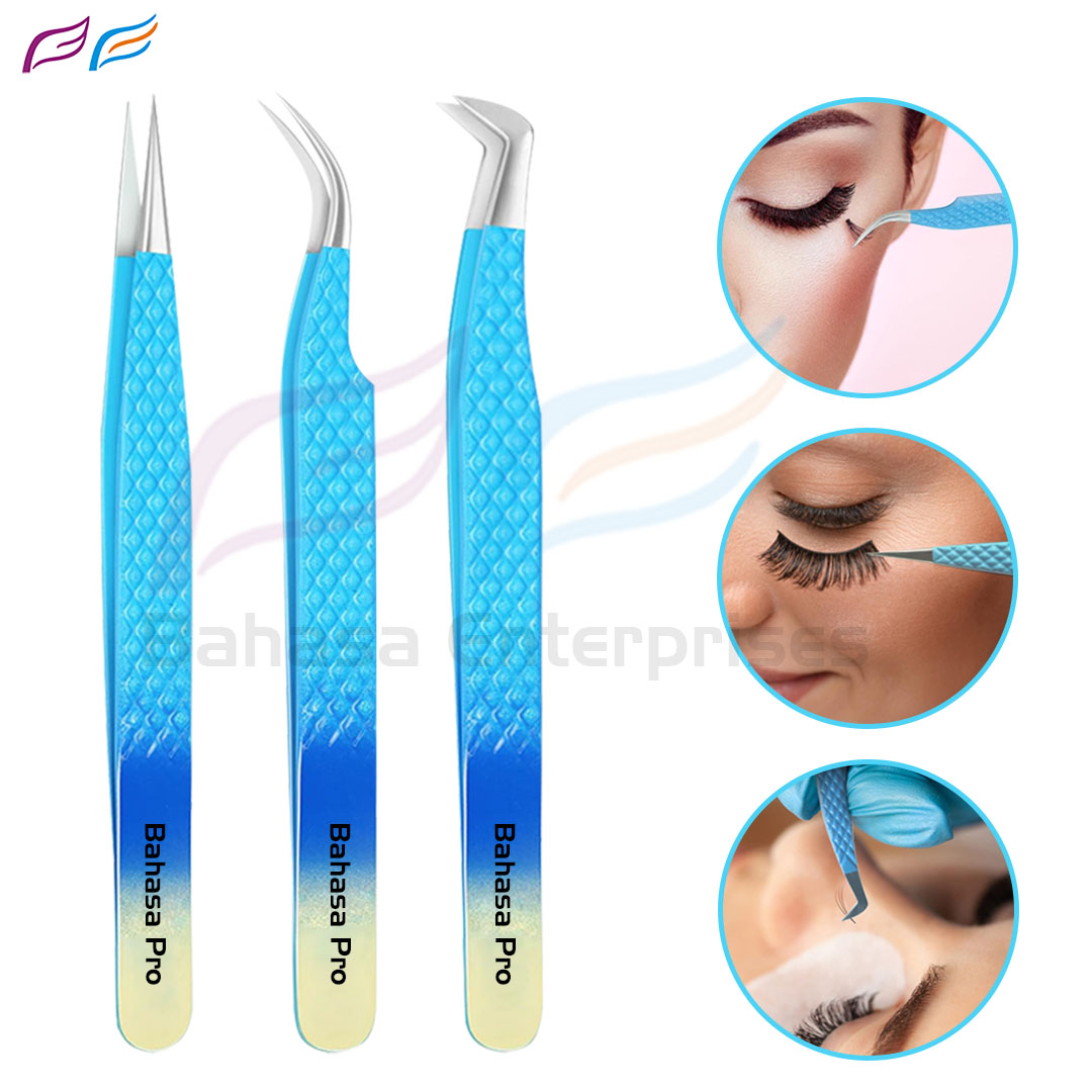 Custom Blue Color Eyelash Tweezers